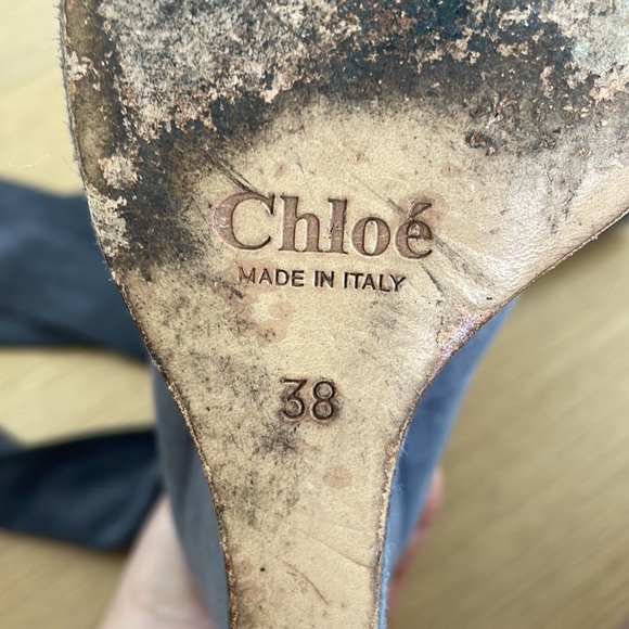 Chloe Gray Suede Wedge Boot With Wrap Around Ties Size 38 - Picture 9 of 13